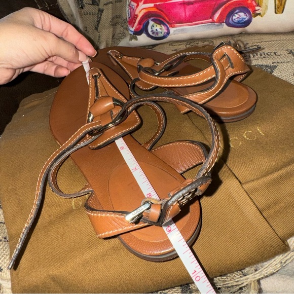 Gucci Horsebit Brown Leather Ankle Strap Thong Flat Sandals Size 36 - Picture 16 of 16
